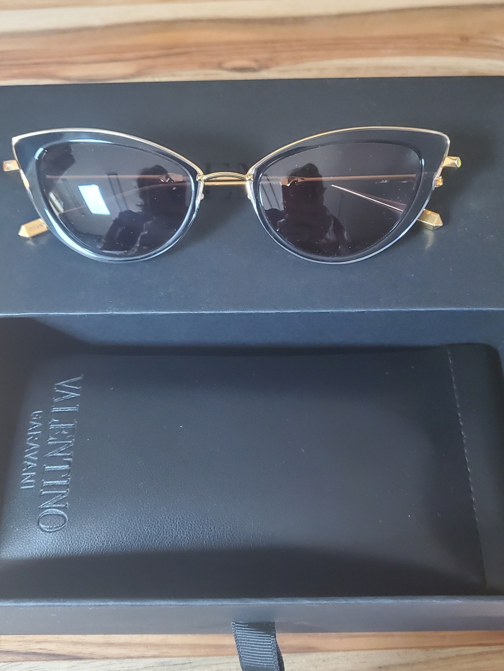 Valentino Cat-Eye Sunglasses in Black and Gold-Tone
